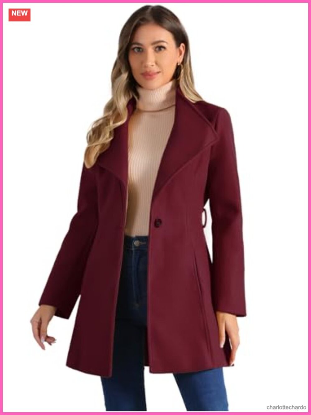 Elegant Long Belted Pea Coat, Winter Wool Blend